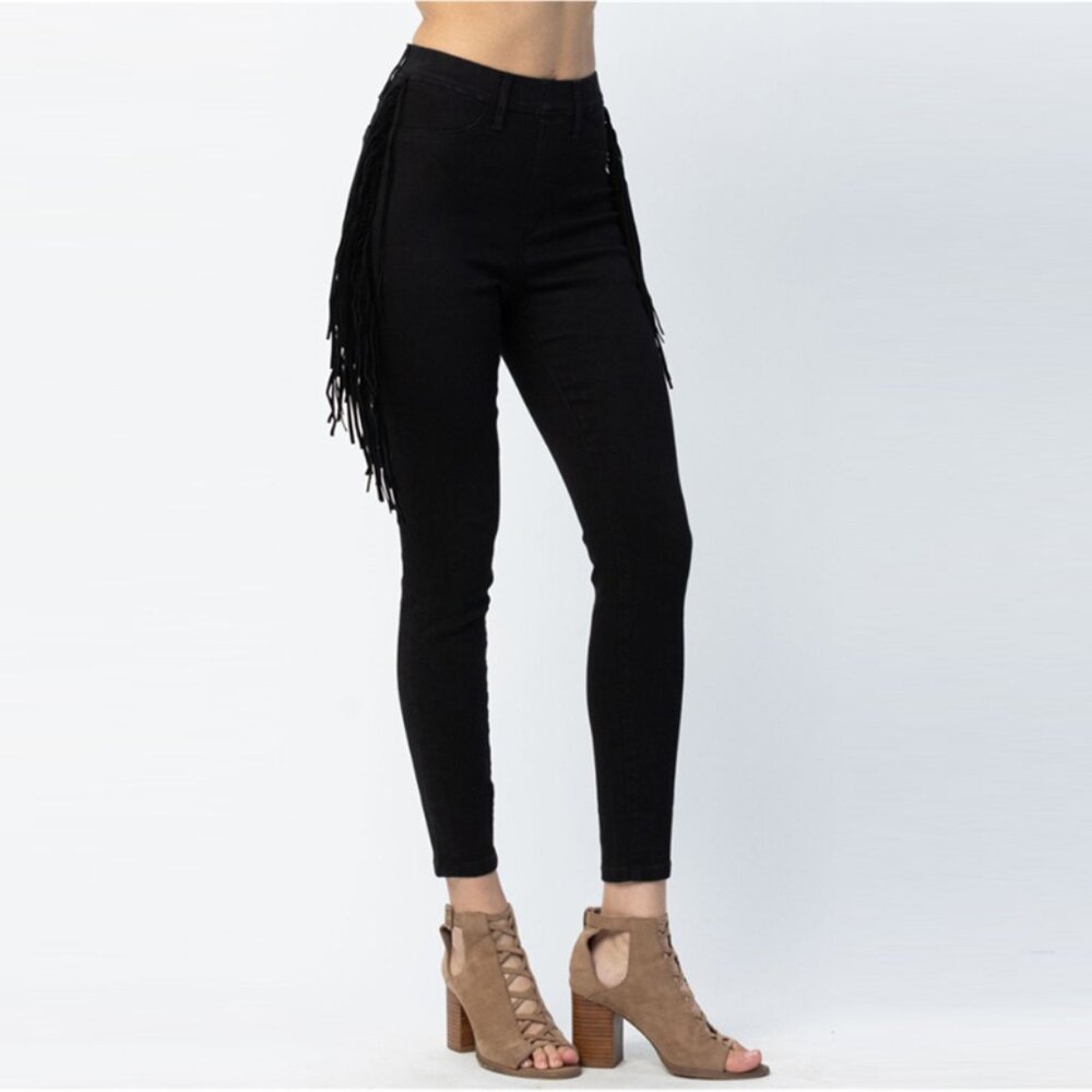 JUDY BLUE HI-RISE SIDE FRINGE SKINNY JEGGING - Picture 3 of 7